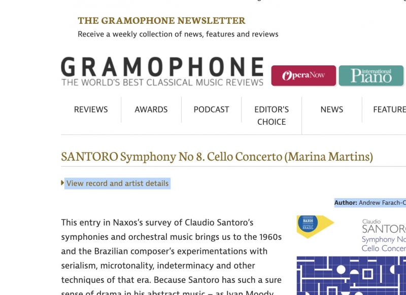 Gramophone UK  |  Crítica CD Santoro 